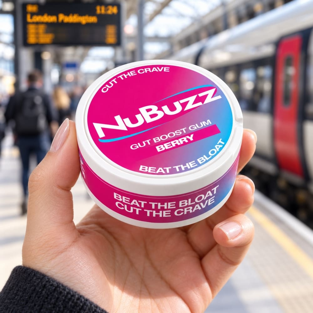 NuBuzz Gut Boost Gum - pocket size so you can take it with you throughout the day
